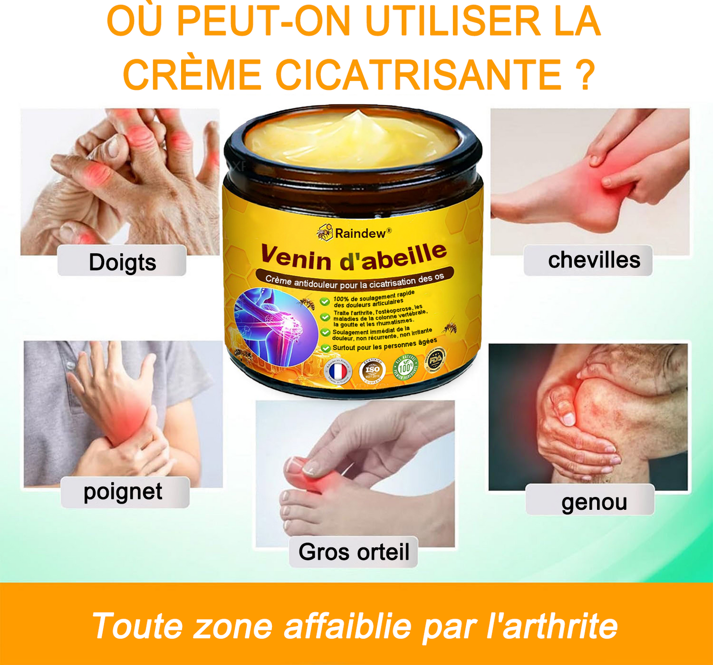 Raindew® Bee Venom Pain-Relief Bone Healing Cream 🐝🐝(Spécialement pour les personnes âgées & SOFCOT recommande)