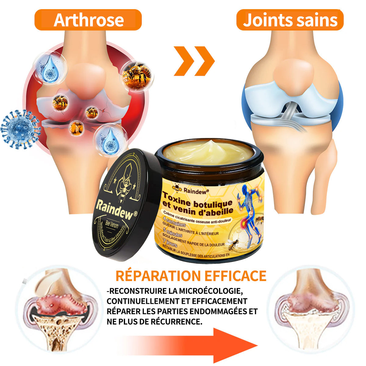 Raindew® 🐝 Botulinum Toxin & Bee Venom Pain-Relief Bone Healing Cream (crème cicatrisante osseuse à base de toxine botulique et de venin d'abeille)