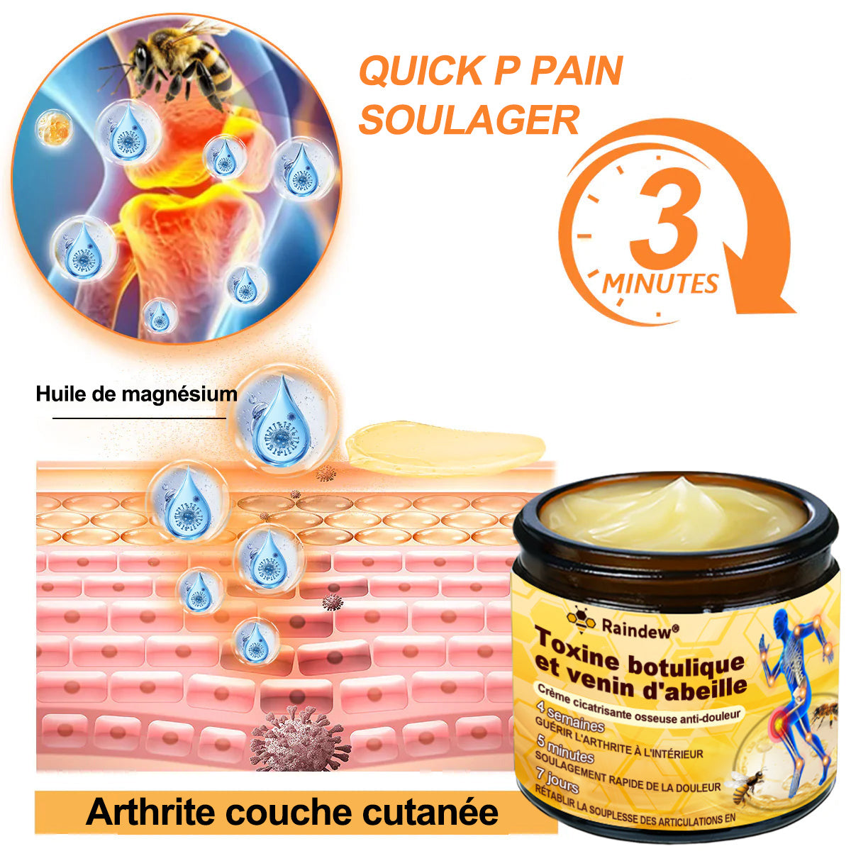 Raindew® 🐝 Botulinum Toxin & Bee Venom Pain-Relief Bone Healing Cream (crème cicatrisante osseuse à base de toxine botulique et de venin d'abeille)