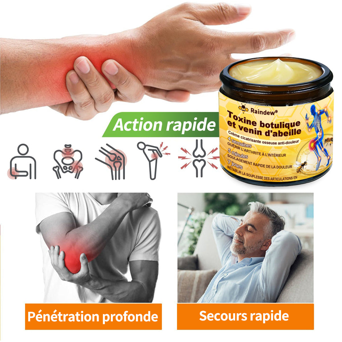 Raindew® 🐝 Botulinum Toxin & Bee Venom Pain-Relief Bone Healing Cream (crème cicatrisante osseuse à base de toxine botulique et de venin d'abeille)