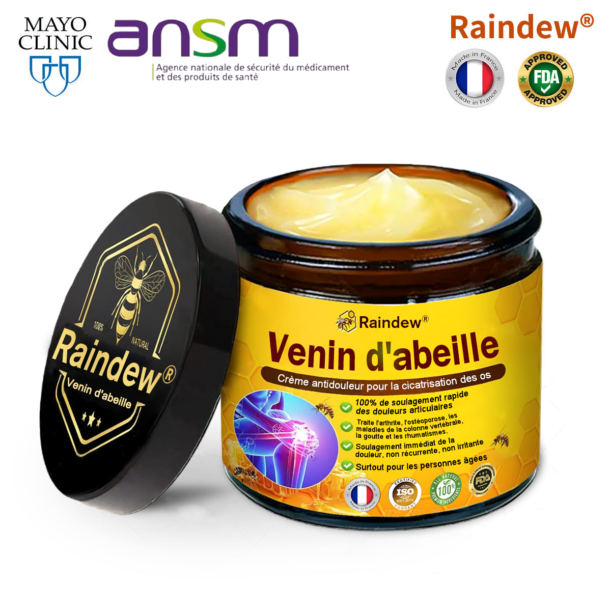 Raindew® Bee Venom Pain-Relief Bone Healing Cream 🐝🐝(Spécialement pour les personnes âgées & SOFCOT recommande)