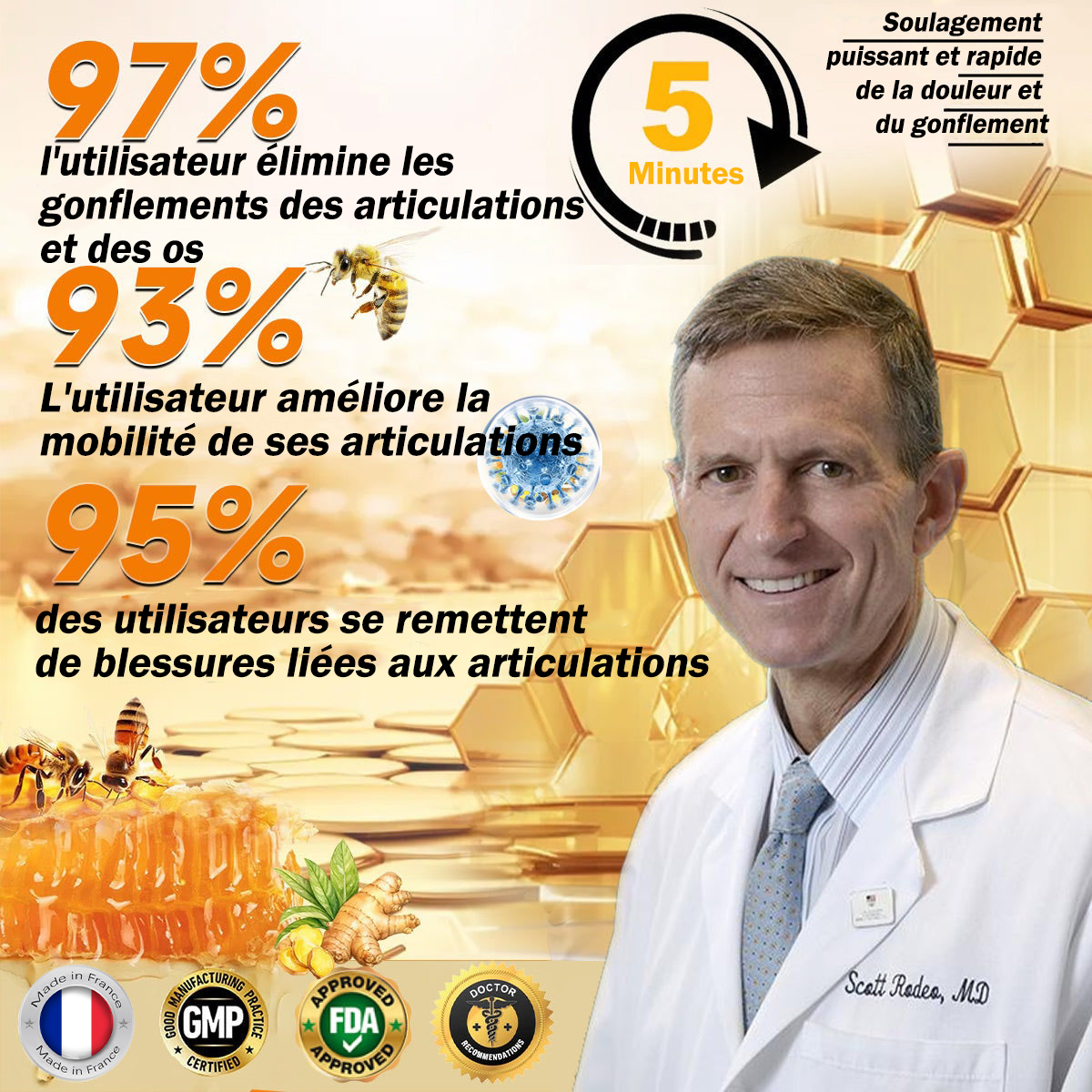 Raindew® Bee Venom Pain-Relief Bone Healing Cream 🐝🐝(Spécialement pour les personnes âgées & SOFCOT recommande)
